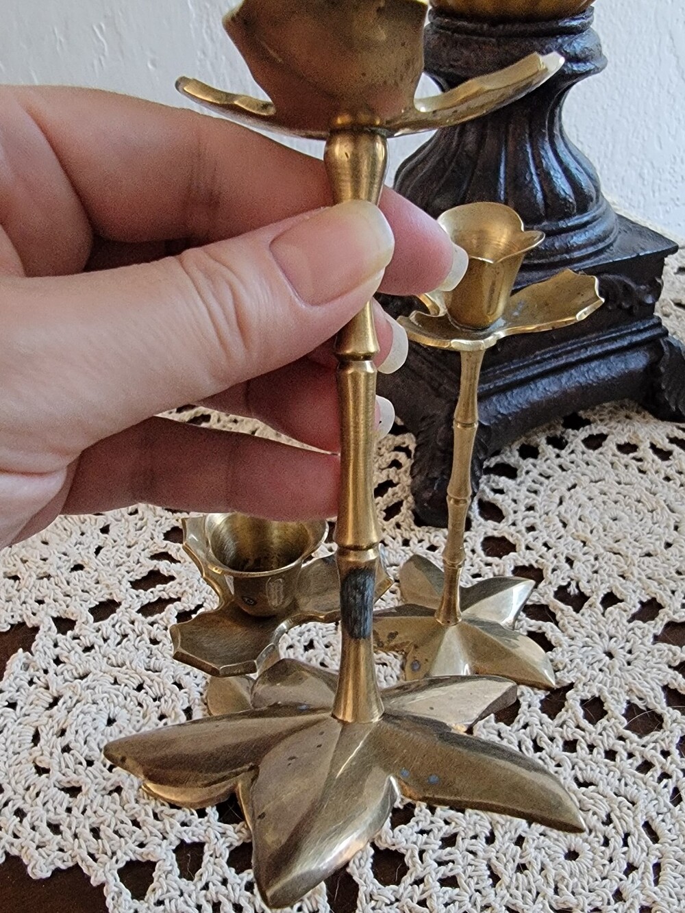 Set of 3, Vintage India Solid Brass Candle Holders - Picture 11 of 15